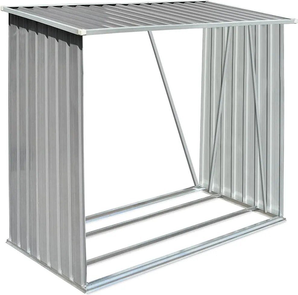 vidaXL Záhradná kôlňa na drevo z galvanizovanej ocele 163x83x154 cm sivá