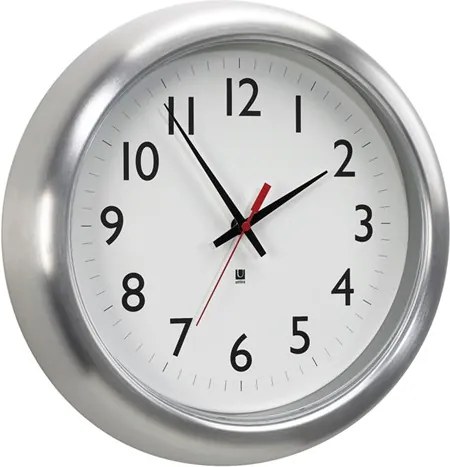 Nástenné hliníkové hodiny STATION P:36 cm strieborné, Umbra, Hliník brúsený, priemer 36 cm, strieborna, biela, čierna, červená