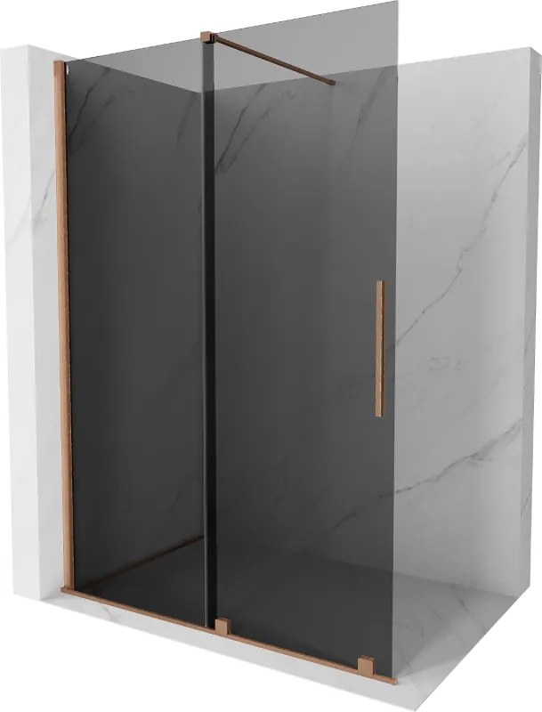 Mexen Velar sprchový zástena posuvná Walk-in 140 x 200 cm, grafit 8 mm, brúsená meď - 871-140-000-43-65