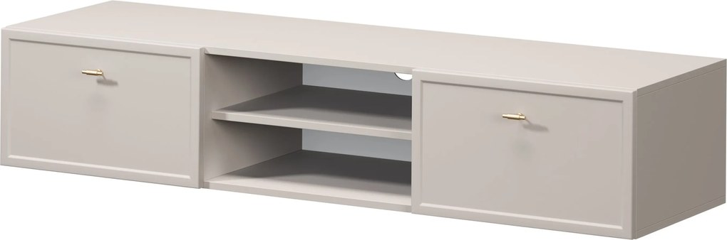 Závesný TV stolík Lorini 150 cm – kašmírová / zlaté úchytky T