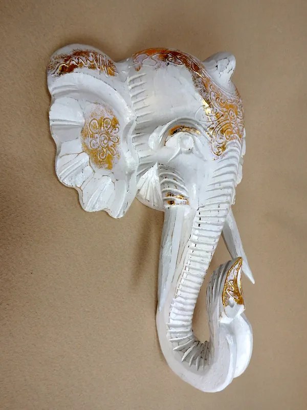 Dekorácia na stenu SLON - biely, ručná práca, exotické drevo