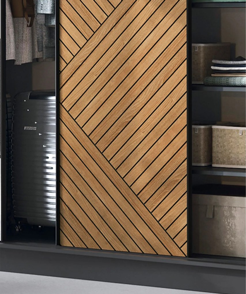 Šatní skříň Marrphy se zrcadlem 180 cm dub Caramel/černá