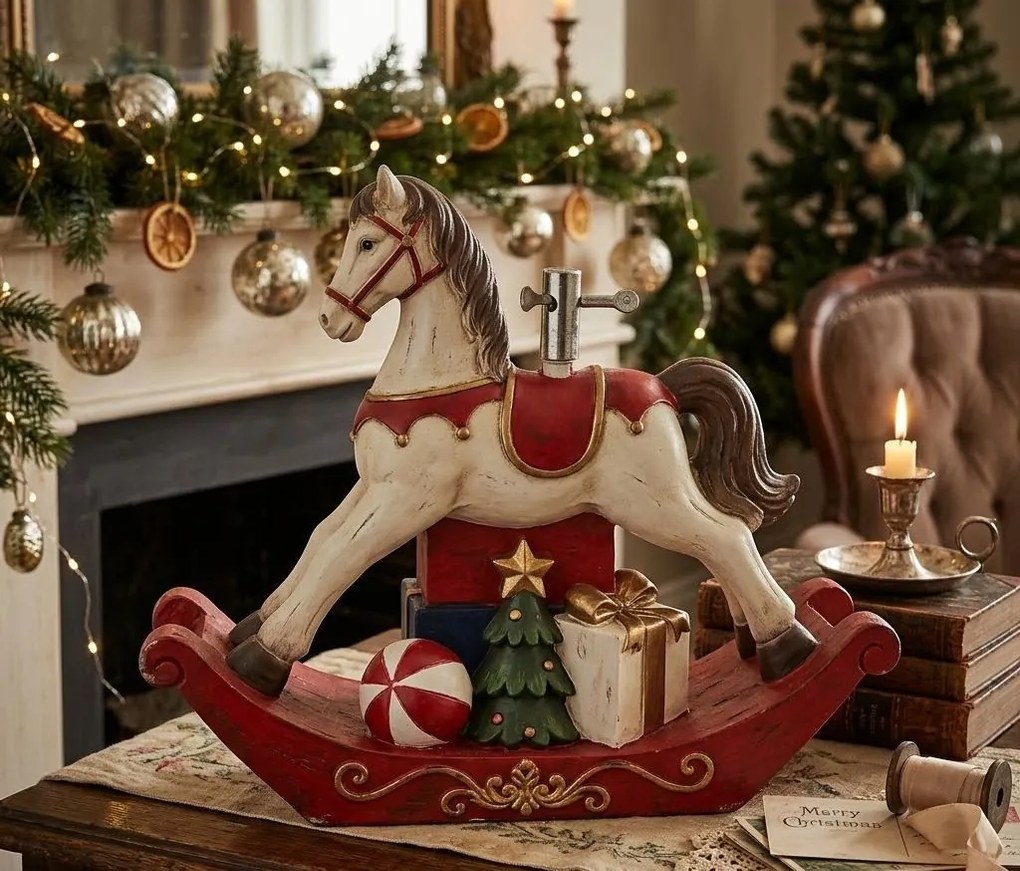 Christmas Tree Stand Rocking Horse 73x21x61 Cm White Ceramic Material - 61.0 cm