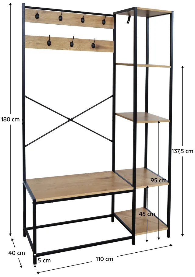 Vešiak s policami BERDY, dub