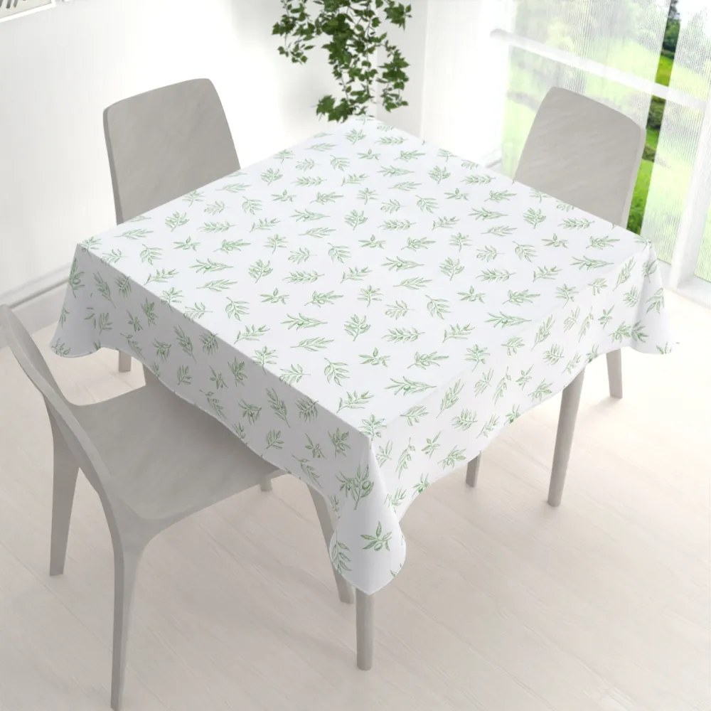 Biante Teflónový štvorcový obrus TF-113 Zelené olivové vetvičky na bielom 80x80 cm