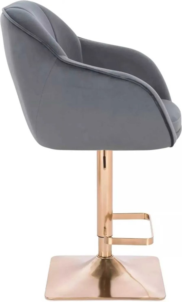 LuxuryForm DESIGN Barová stolička AVOLA VELUR na zlatej hranatej podstave - tmavo šedá