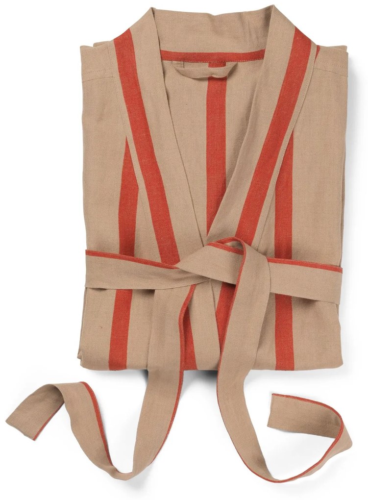 Ferm Living Ľanový župan Camel/Red