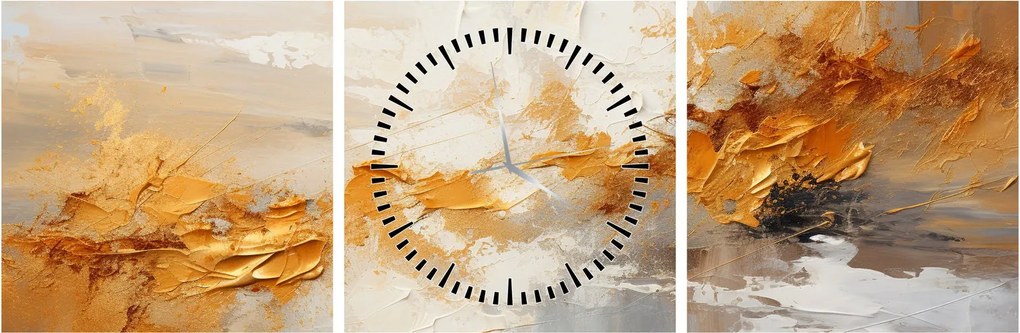 Obraz - Zlatá textúra (s hodinami) (90x30 cm)