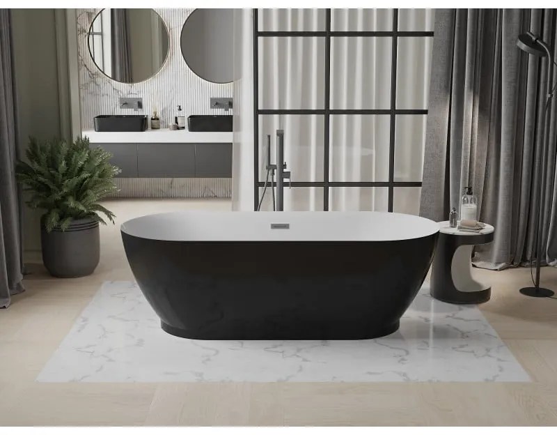 Mexen Roxy, voľne stojaca vaňa 180 x 85 cm, biela-čierna, grafitový matný brúsený prepad, 51201808575-66