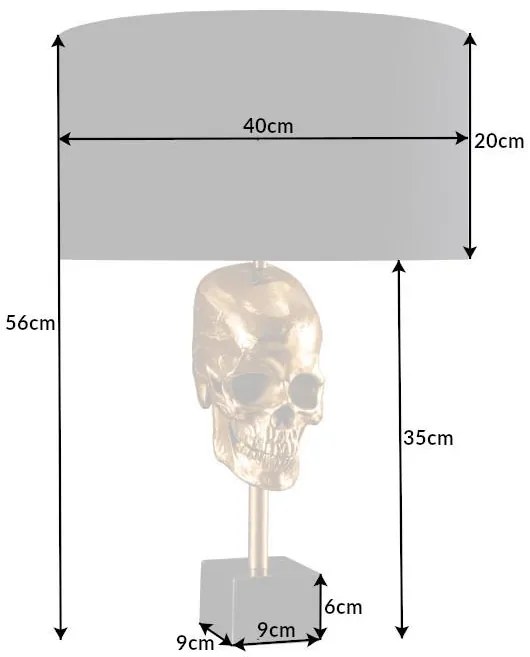 Extravagantná stolová lampa SKULL 56 cm, zlatá, čierna