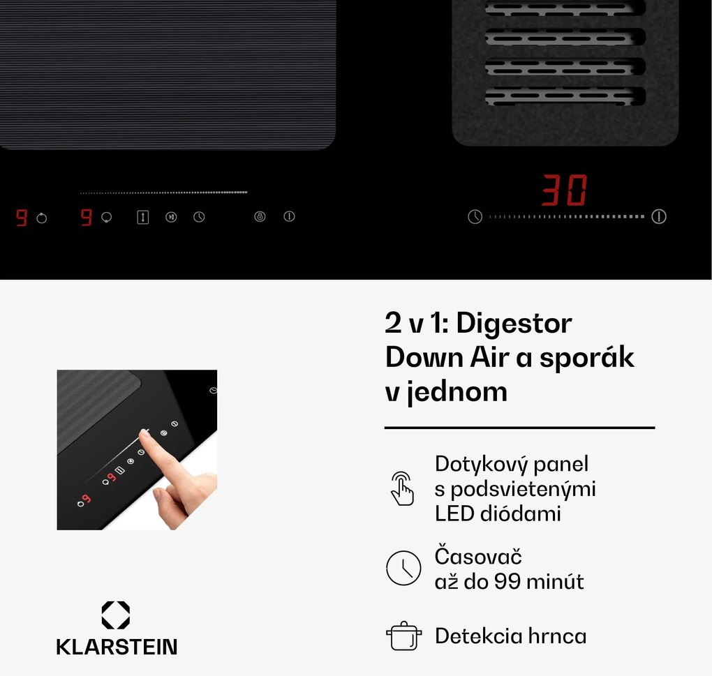 Klarstein Full House 77 Down Air System, indukčná varná doskA digestor, 477 m³/h, EEC A