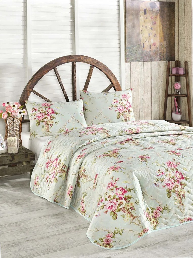 Prehoz cez posteľ na dvojlôžko s obliečkami na vankúše Alanur 200x220 cm mätový