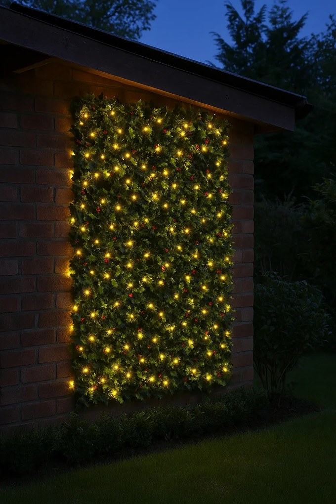 Umelý živý plot/zástena z umelých cesmínových listov s osvetlením BestBerg / 2 x 1 m / 100 LED