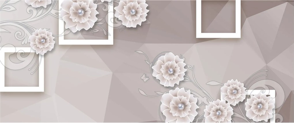 Obraz s béžovými kvetmi (120x50 cm)