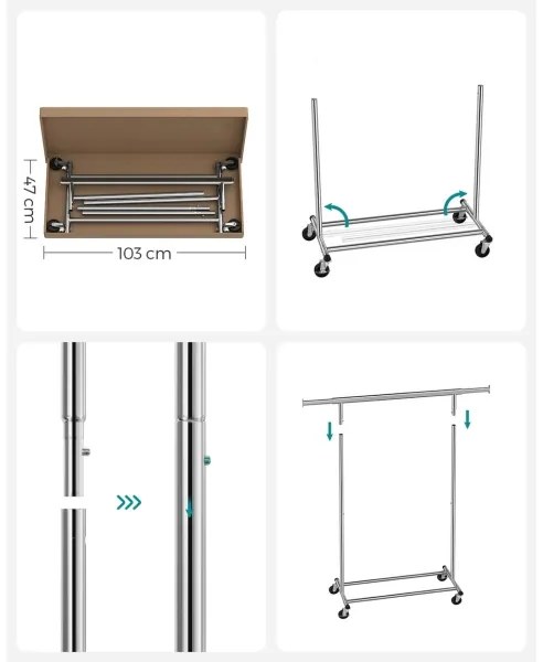 Mobilný stojanový vešiak LINEA strieborný