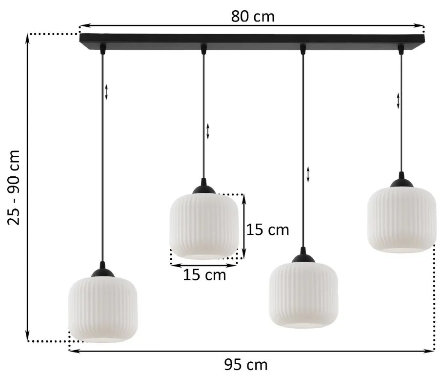 Závesné svietidlo Riffle, 4x biele sklenené tienidlo, b