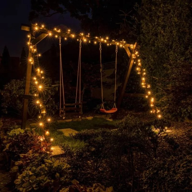DECOLED Svetelný reťazec Easy Fix LED, 20 m, vonkajší, teplá biela, 120 diód, čierny kábel, IP67