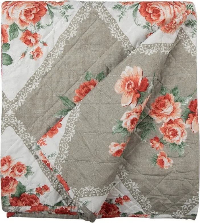 Šedý prehoz na dvojlôžko s kvetinovým motívom Flowery - 240*260 cm