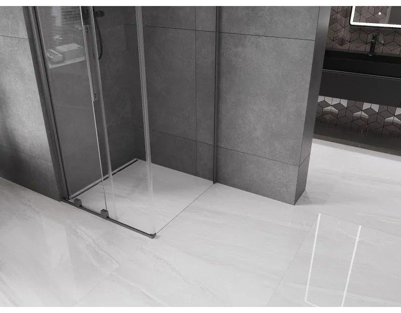 Mexen Velar, sprchový kút s posuvnými dverami 120(dvere) x 120(stena) cm, 8mm číre sklo, grafitová matná, 871-120-120-01-66