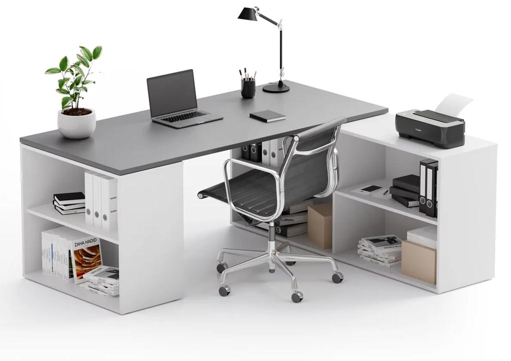PLAN Kancelársky písací stôl s úložným priestorom BLOCK B01, biela/dub prírodný