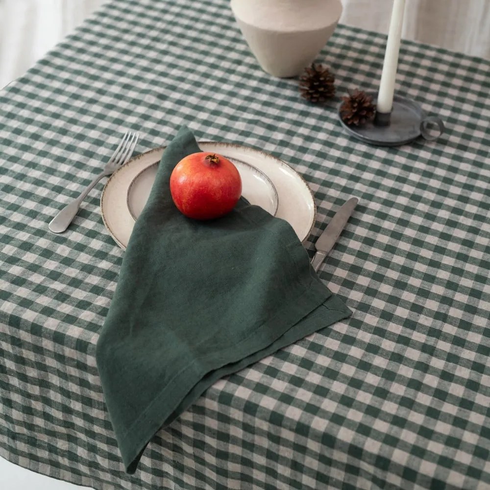 Ľanový obrus 140x250 cm Forest Green Gingham – Linen Tales