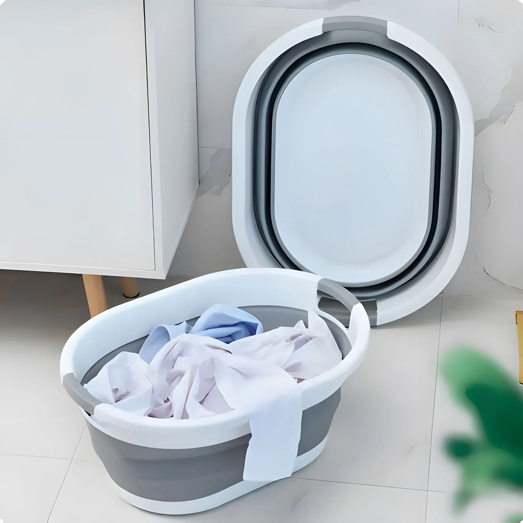 Skladací kôš na bielizeň, silikónová misa, bielo-sivá, 20 l, ModernHome