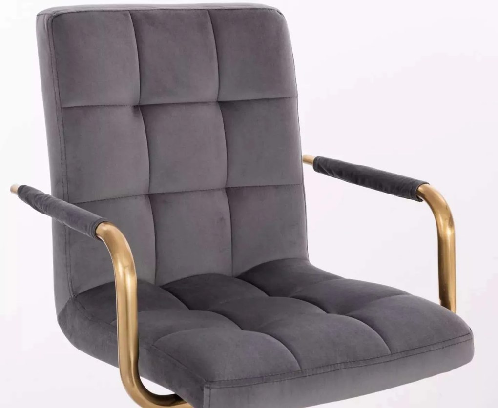 LuxuryForm DESIGN Barová stolička VERONA GOLD VELUR na zlatej hranatej podstave - tmavo šedá