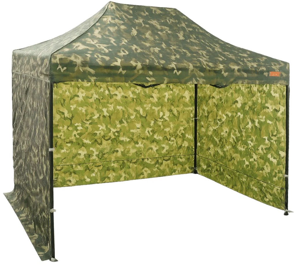 Rýchlorozkladací nožnicový stan 2x3m - oceľový, 3 bočné plachty, Maskáčová