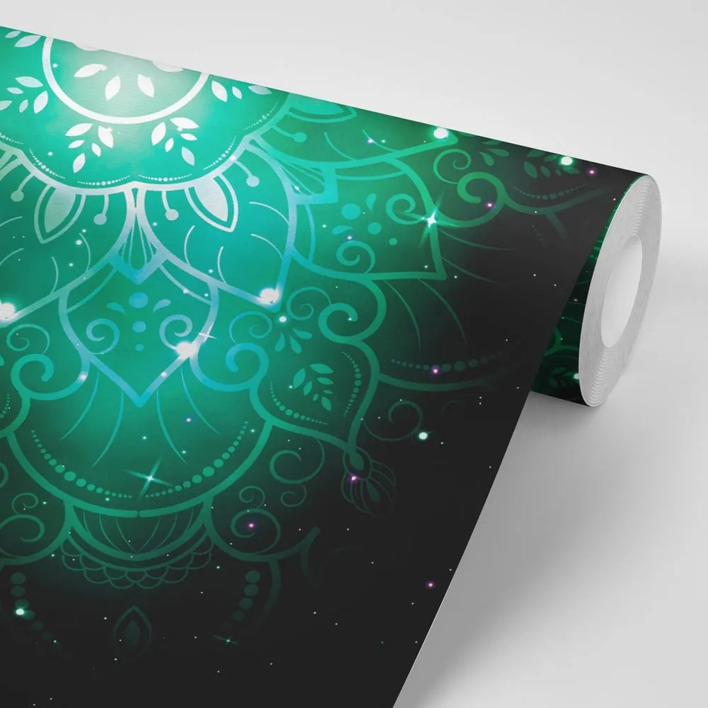 Tapeta Mandala s vesmírnym pozadím v zelenom prevedení
