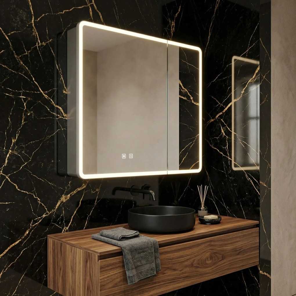 Rea Rea, LED zrkadlová skrinka s osvetlením 60x70 cm, plast, M1011-60, biela-šedá, REA-M0100