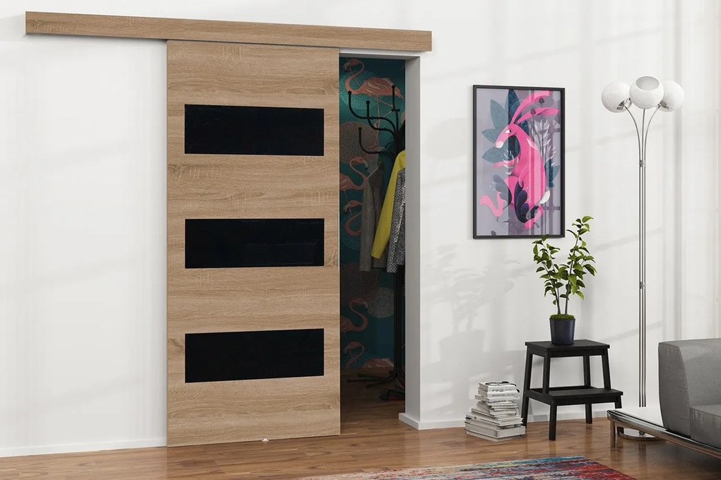 Posuvné dvere Mereno II 80, Farba:: Biela / Grafit + čierny lacobel
