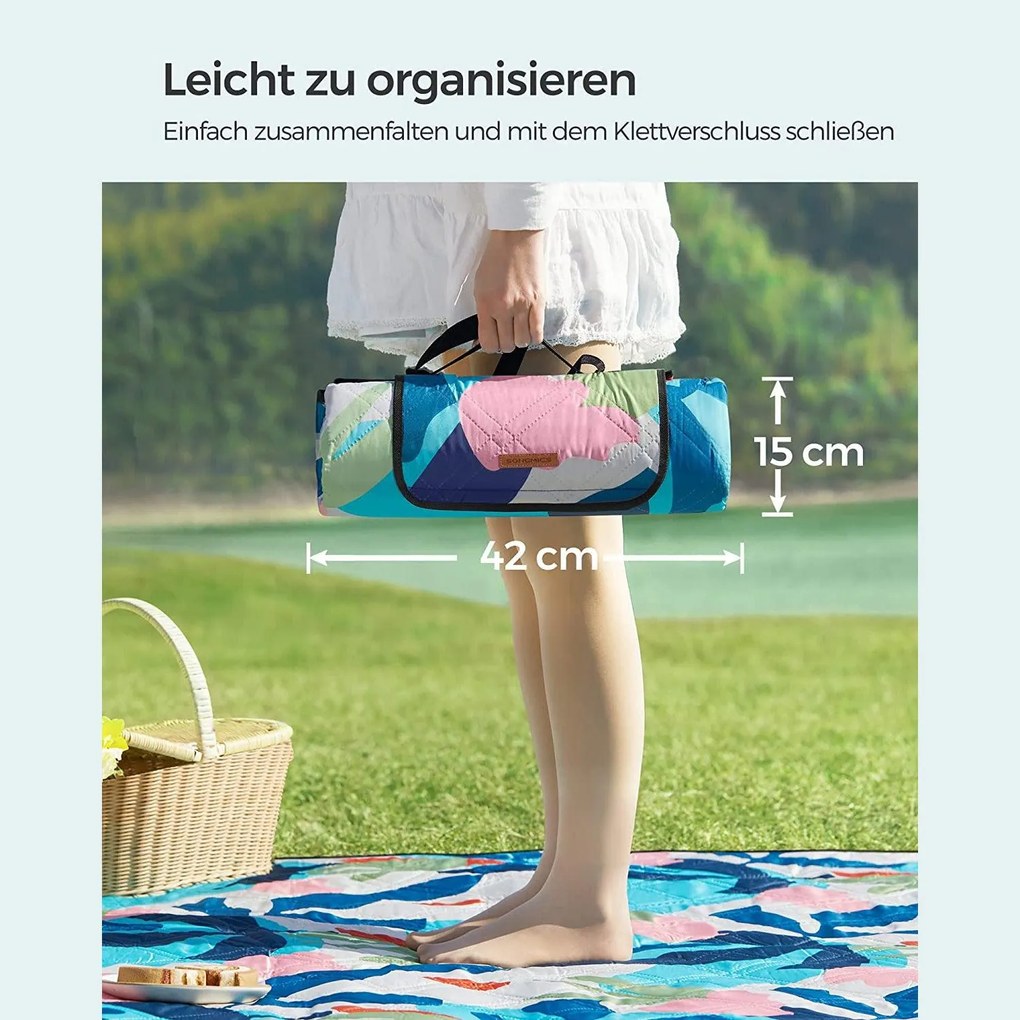 Pikniková deka 200 x 150 cm, vodotesná, vzor farebná papraď