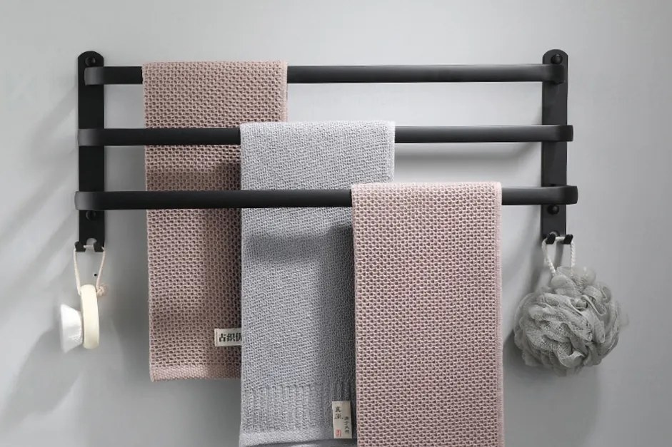 Nástenný vešiak na uteráky ATHOS 50 cm - čierny