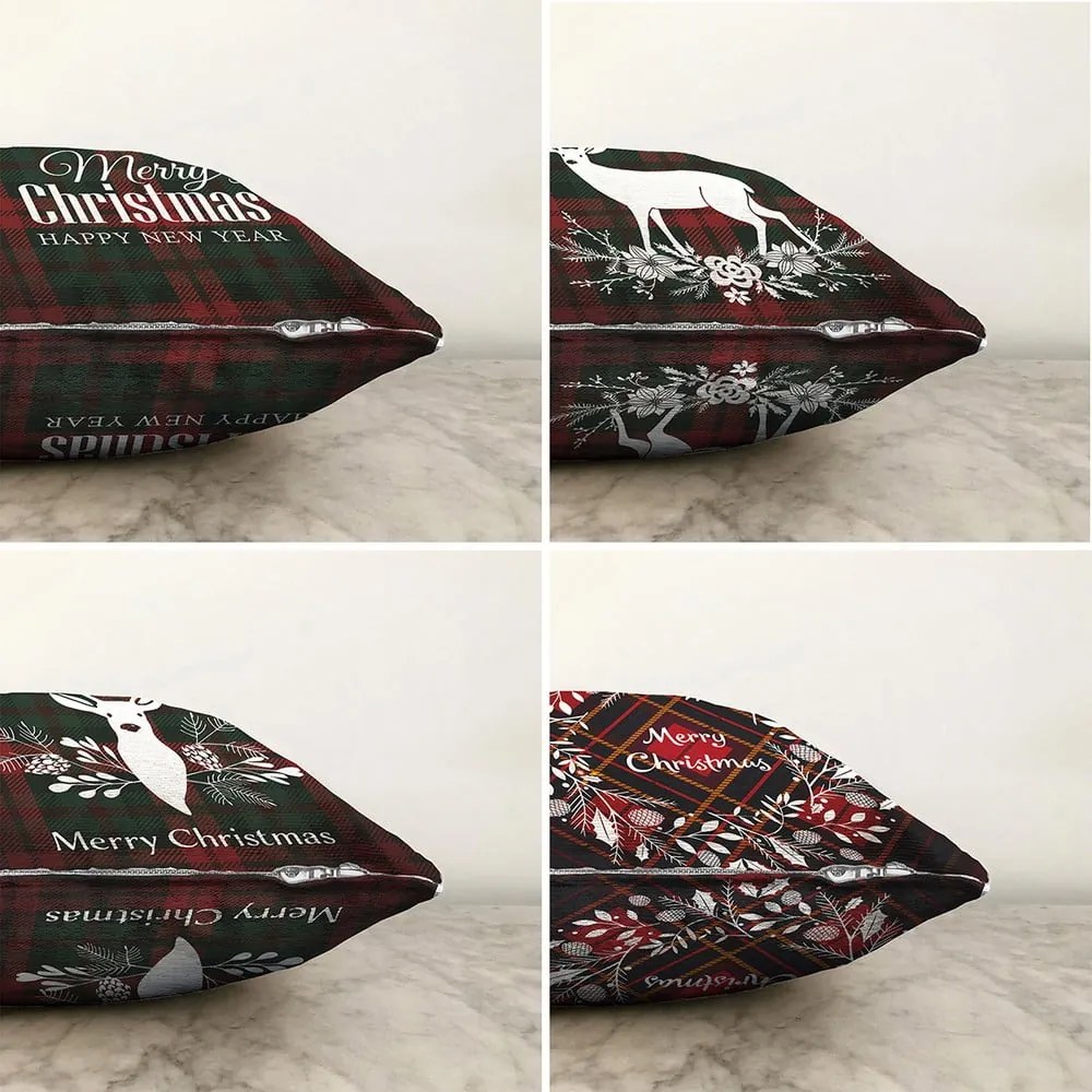Súprava 4 vianočných žinylkových obliečok na vankúš Minimalist Cushion Covers Tartan Merry Christmas, 55 x 55 cm
