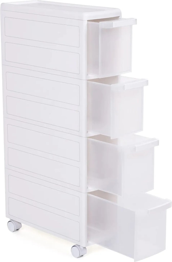 SONGMICS Pojazdný regál 4 boxy biely plast 18 x 84 x 46 cm
