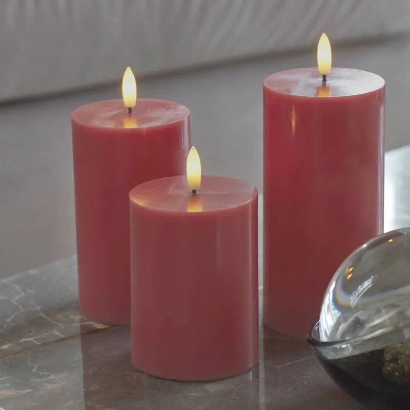 SIRIUS Vosková LED svíčka Sille, starorůžová, 7,5 x 12,5 cm