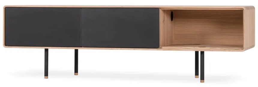 TV stolík z dubového dreva v čierno-prírodnej farbe 160x48 cm Fina – Gazzda