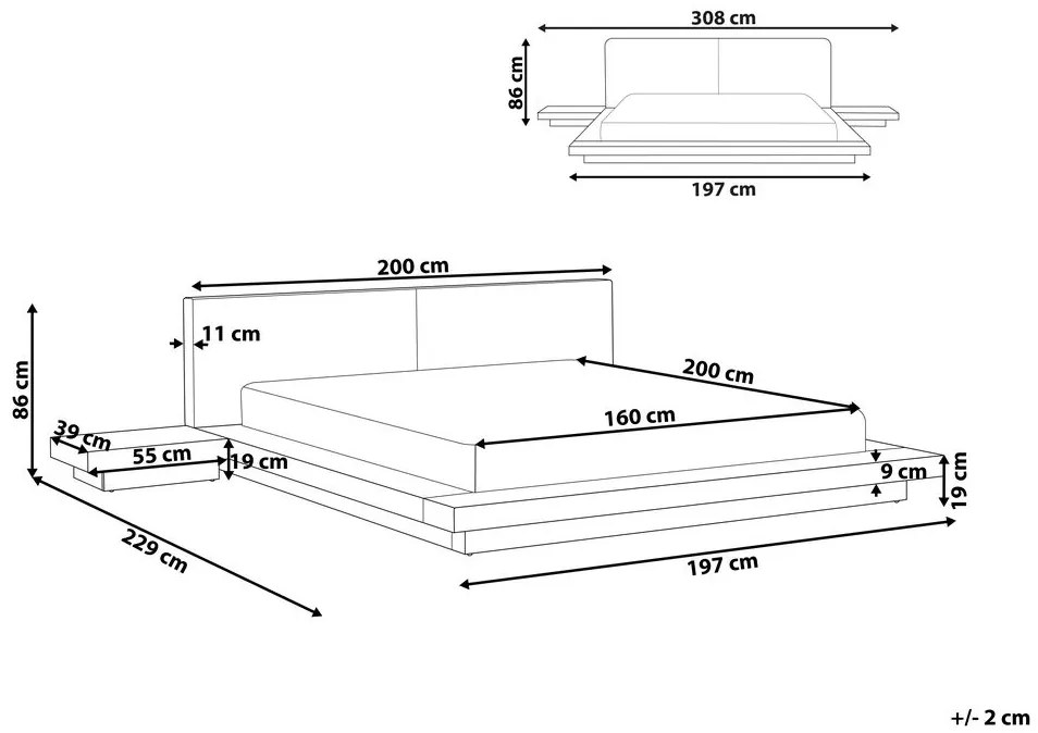 Manželská posteľ 160x200 cm Zina (biela) (s LED osvetlením). Vlastná spoľahlivá doprava až k Vám domov. 1035505