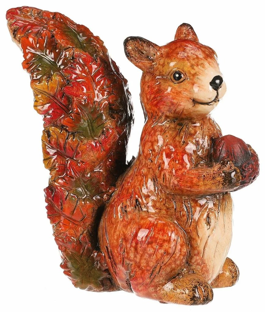 Jesenná dekorácia Veverička s orieškom, 12 x 7 x 13 cm, keramika