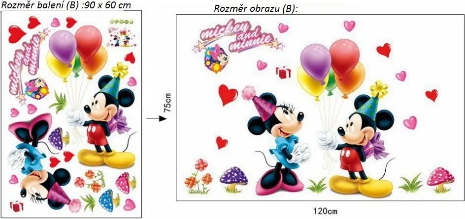 Veselá Stena Samolepka Mickey Mouse a Minnie Veľkosť: 75 x 120 cm