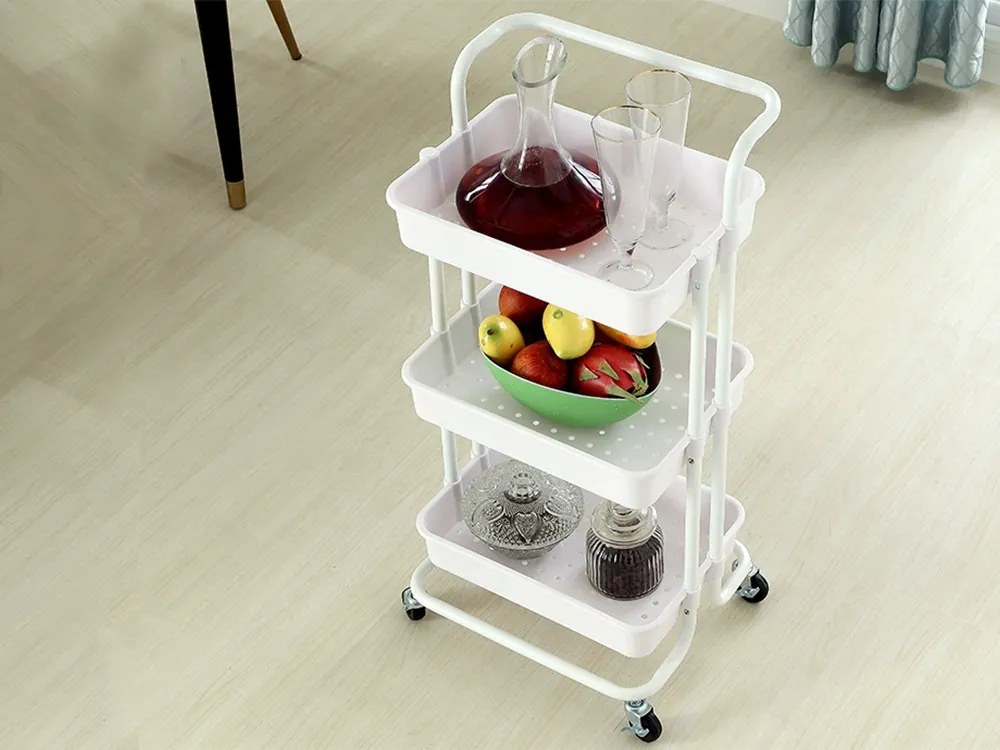 VERK GROUP Vozík s 3 košíkmi, na kolieskach, multifunkčný - biely FERRO