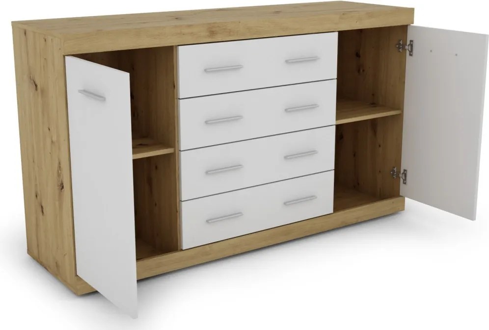 Komoda so zásuvkami Ares 150 cm, dub artisan/biela