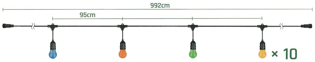 Tutumi Spectrum, záhradná závesná girlanda 10m 10xE27 WOJ+14342, čierna, OSW-5795A