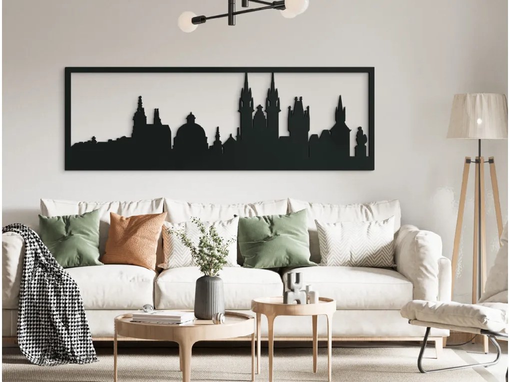 drevko Obraz Praha panoráma Rozmer obrazu: 29,5 x 89 cm, Farba dekorácie: Čierna