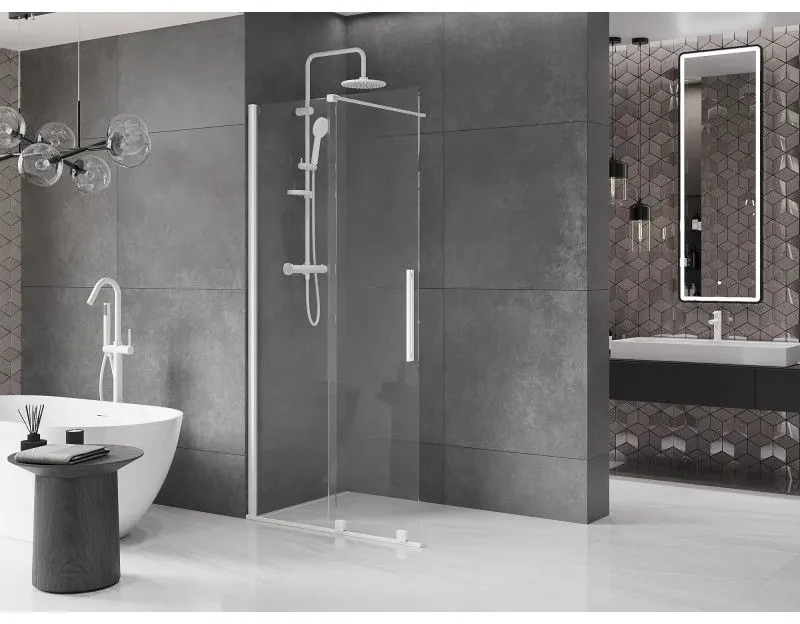 Mexen Velar, posuvné dvere do otvoru typ Walk-In 90 cm, 8mm číre sklo, biela, 871-090-000-03-20