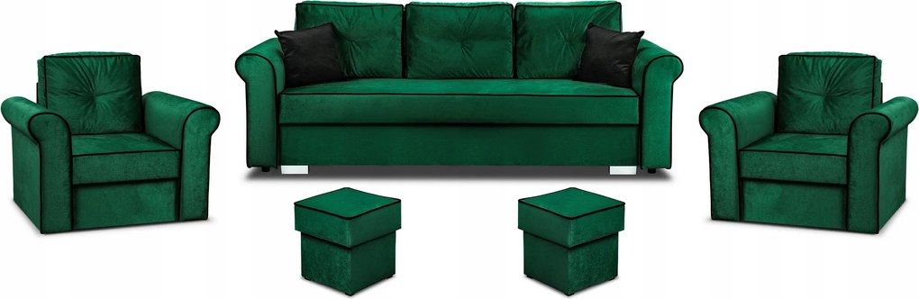 Štýlová Sada Do Obývacej Izby Pohovka 2x Kreslo A Podnožka Merida Zelená