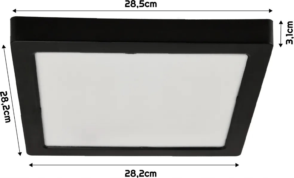 LED stropní svítidlo pro přisazenou montáž 24W 2640lm 4000K Černý čtverec