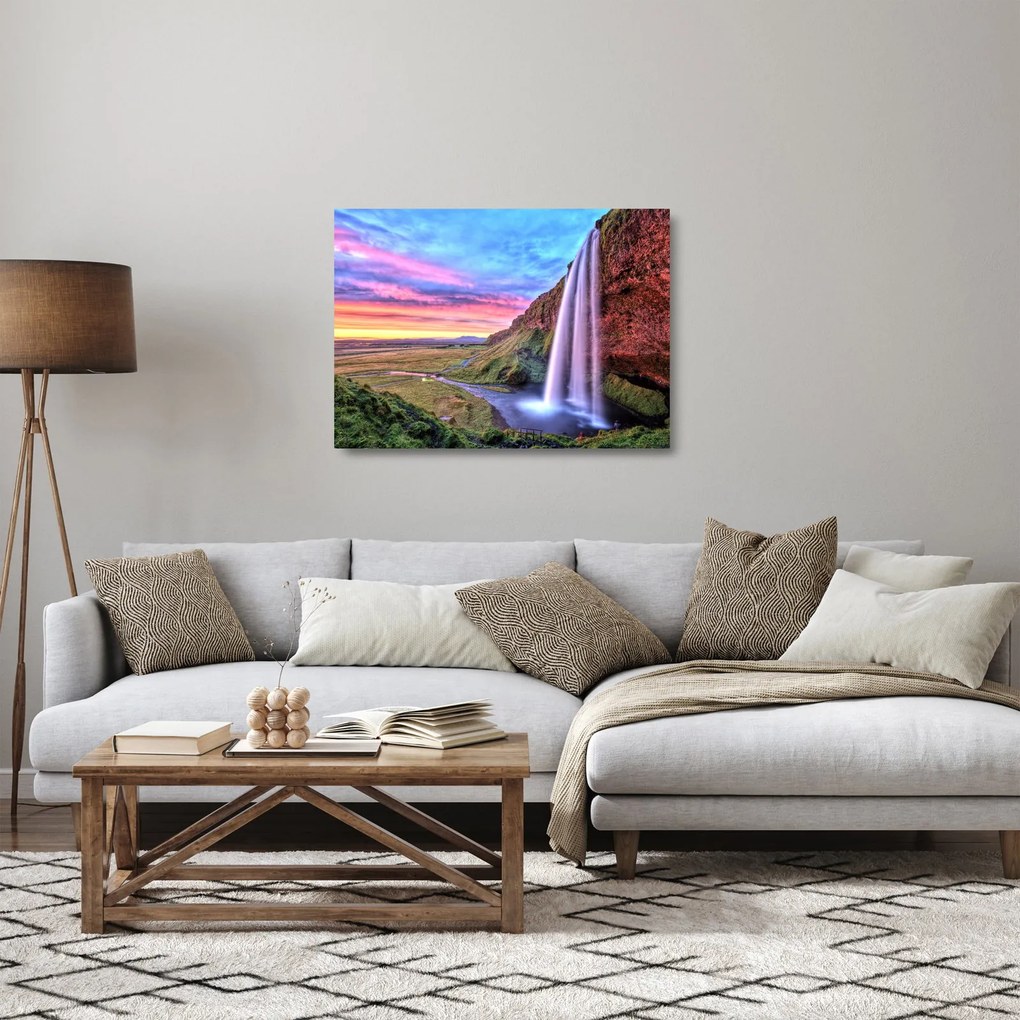 Sklenený obraz - Vodopád Seljalandsfoss (70x50 cm)