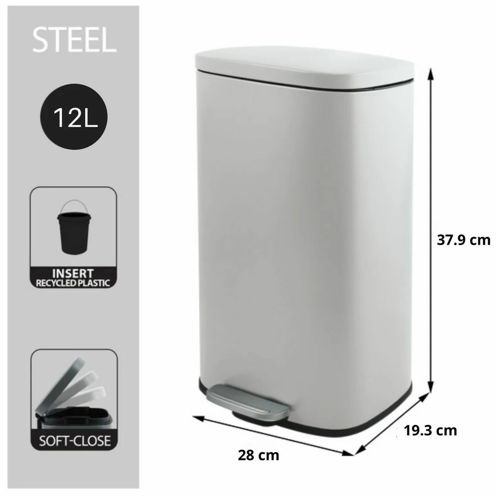 Spirella Pedálový odpadkový kôš soft-close Akira 12 l, matná biela, 12 l