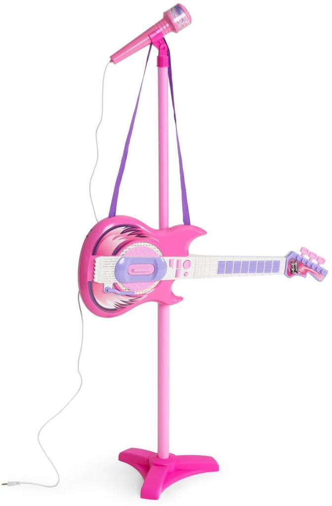 Dětská elektrická kytara se stojanem a mikrofonem Deciz růžová